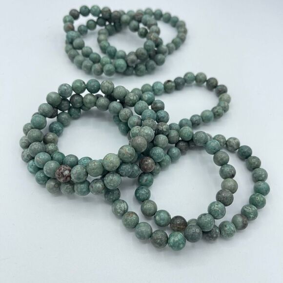 Coral jasper beaded bracelet 7” stretch crystal healing handmade anxiety fears p - Picture 3 of 8